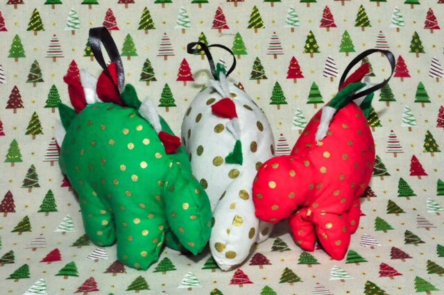 Nerdisaurus Christmas Polkadot Dinosaur Handmade Handsewn Stegosaurus Ornament - image 1