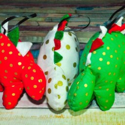Nerdisaurus Christmas Polkadot Dinosaur Handmade Handsewn Stegosaurus Ornament - thumbnail 2