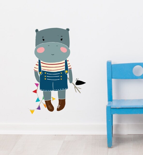 Baby Hippo Wall Sticker Decal - Nursery Stickers, Animal Decals, Home Decor, Room, Art, Girl, Boy