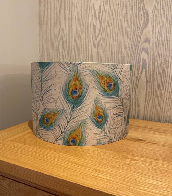 Handmade Lampshade A Beautiful Peacock Feather Print Fabric, Various Sizes Available, Ceiling Or Table Lamp Options - image 1