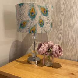 Handmade Lampshade A Beautiful Peacock Feather Print Fabric, Various Sizes Available, Ceiling Or Table Lamp Options - thumbnail 2