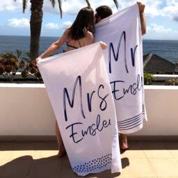 Honeymoon Personalised Wedding Beach Towels - Set Of Two - Wedding Gifts For Him Her Couples Gift Ideas