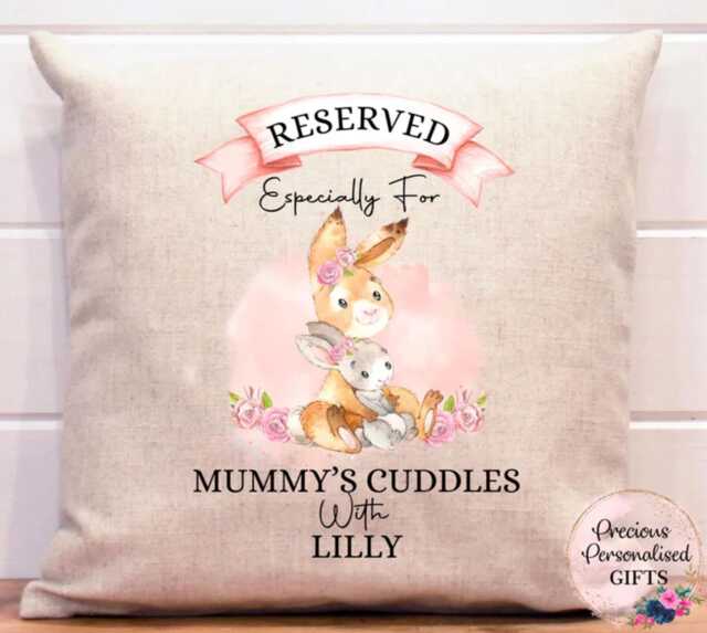 Personalised Bunny Mummy Cushion Mothers Day Gift Rabbit Reading Pillow - image 1