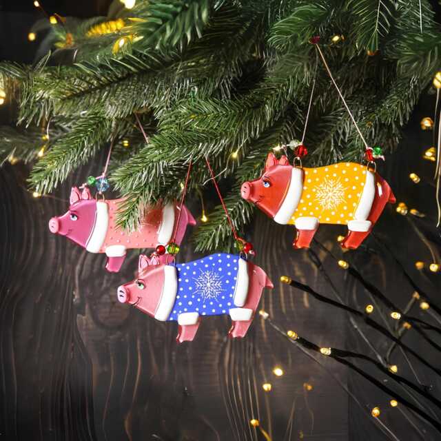 Pig Funny Christmas Tree Ornaments, Fused Glass Painted Chinese Symbol Of Year, Cute Piggy Art Gift - image 1
