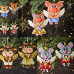 Pig Funny Christmas Tree Ornaments, Fused Glass Painted Chinese Symbol Of Year, Cute Piggy Art Gift - thumbnail 4