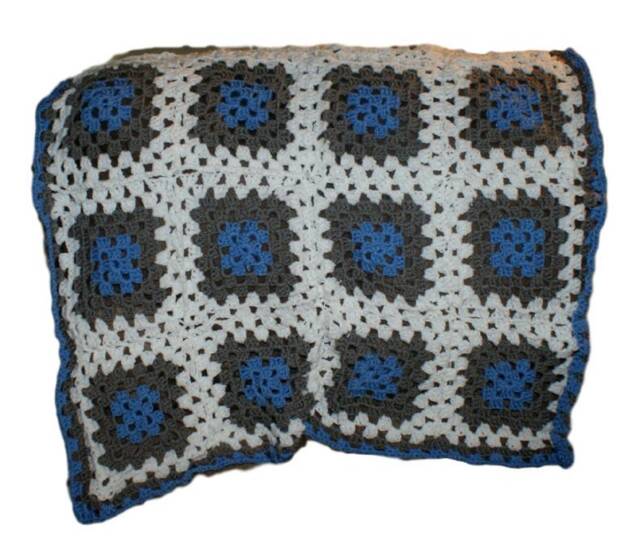 Granny Square Crochet Baby Blanket, Blue Gray Afghan - image 1