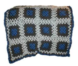 Granny Square Crochet Baby Blanket, Blue Gray Afghan - thumbnail 1