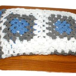 Granny Square Crochet Baby Blanket, Blue Gray Afghan - thumbnail 2