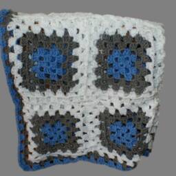 Granny Square Crochet Baby Blanket, Blue Gray Afghan - thumbnail 3