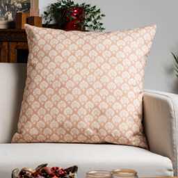 Wildflower Extra-Large Cushion in Soft Pink. Block-Print Floral, Blossoms & Botanical Design, Multicoloured. 23X23