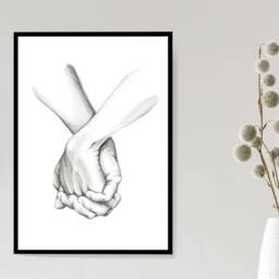 Holding Hands Sketch Drawing - Love Wedding Valentines Wall Print Gift Bespoke Poster A5 A4 A3 Framed - thumbnail 2