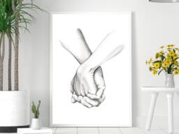 Holding Hands Sketch Drawing - Love Wedding Valentines Wall Print Gift Bespoke Poster A5 A4 A3 Framed - thumbnail 1