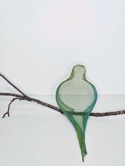 Metal Wire Bird Sculpture Green & Blue Wall Art Home Decor - image 1