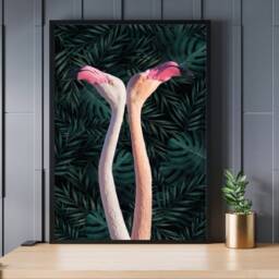 Flamingo Couple Botanical Print Tropical Maximalist Wall Art - thumbnail 1