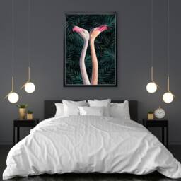 Flamingo Couple Botanical Print Tropical Maximalist Wall Art - thumbnail 3