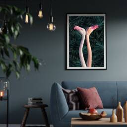Flamingo Couple Botanical Print Tropical Maximalist Wall Art - thumbnail 2