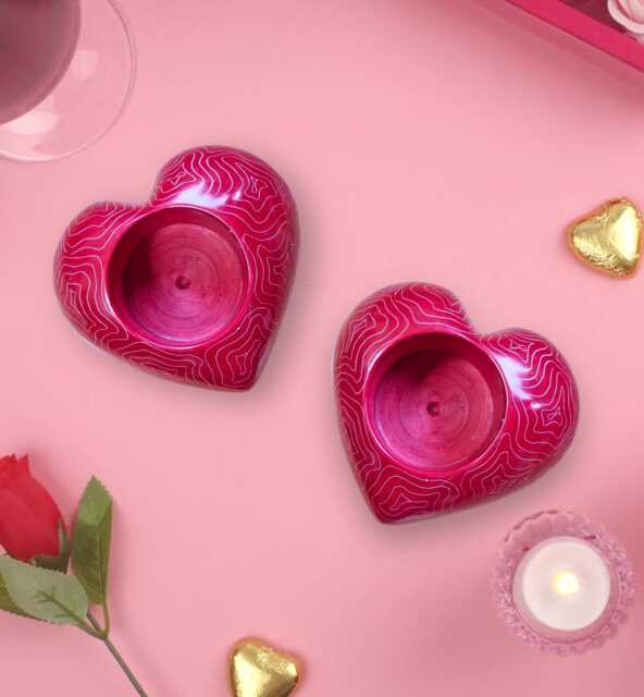 Hand-Carved Heart Soapstone Tea Light Holder - Ethical & Sustainable Gift Blue Or Red Perfect For Valentine's Mother's Day - image 1