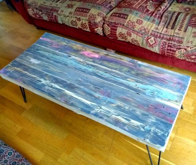 Rustic Wood Industrial Coffee Table Made From Reclaimed Pallet With Hairpin Legs - image 1