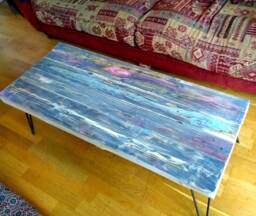 Rustic Wood Industrial Coffee Table Made From Reclaimed Pallet With Hairpin Legs - thumbnail 1