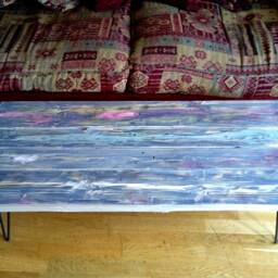 Rustic Wood Industrial Coffee Table Made From Reclaimed Pallet With Hairpin Legs - thumbnail 2