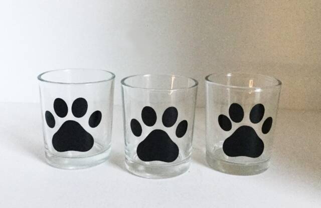 Set Of 3 Pawprint Hand Painted Glass Votive Candle Holders - image 1