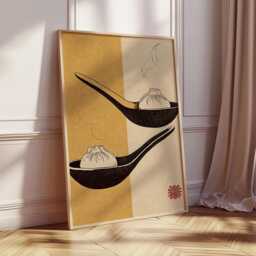 Japanese Soup Dumpling Art Print, Beige Kitchen Decor - thumbnail 2