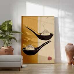 Japanese Soup Dumpling Art Print, Beige Kitchen Decor - thumbnail 4