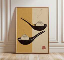 Japanese Soup Dumpling Art Print, Beige Kitchen Decor - thumbnail 1