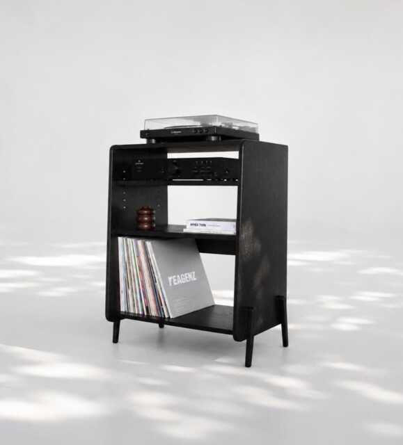 Ginza Premium - Mid Century Modern Record Player Stand, Oak Vinyl Storage Cabinet - image 1