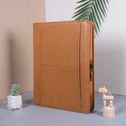 Personalized Brown Full Cowhide Leather Portfolio, Genuine Padfolio With Zipper, A4 Notepad Holder, Gifts For Her, Gifts Men - thumbnail 2