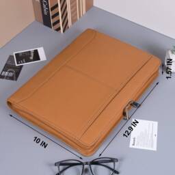 Personalized Brown Full Cowhide Leather Portfolio, Genuine Padfolio With Zipper, A4 Notepad Holder, Gifts For Her, Gifts Men - thumbnail 3