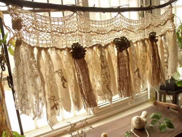 Handmade Crochet Lace Valance Shabby Chic Burlap Rustic Garland - image 1