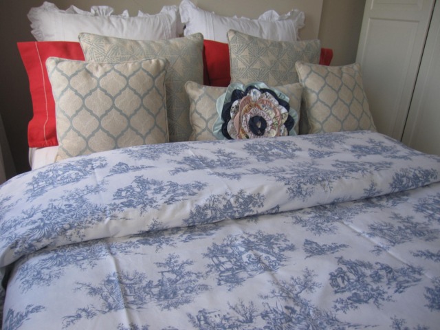 Toile Duvet Cover. French Country Toile Bedding. Floral Print Navy Blue Cotton Queen Cal King Oversize Super King 120x98 Nurdanceyiz - image 1