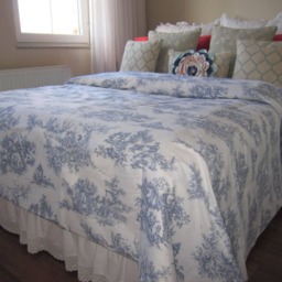 Toile Duvet Cover. French Country Toile Bedding. Floral Print Navy Blue Cotton Queen Cal King Oversize Super King 120x98 Nurdanceyiz - thumbnail 3