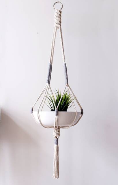 Handmade Macrame Plant Hanger Color Block Hanging Planter, 45 - image 1