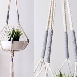 Handmade Macrame Plant Hanger Color Block Hanging Planter, 45 - thumbnail 2