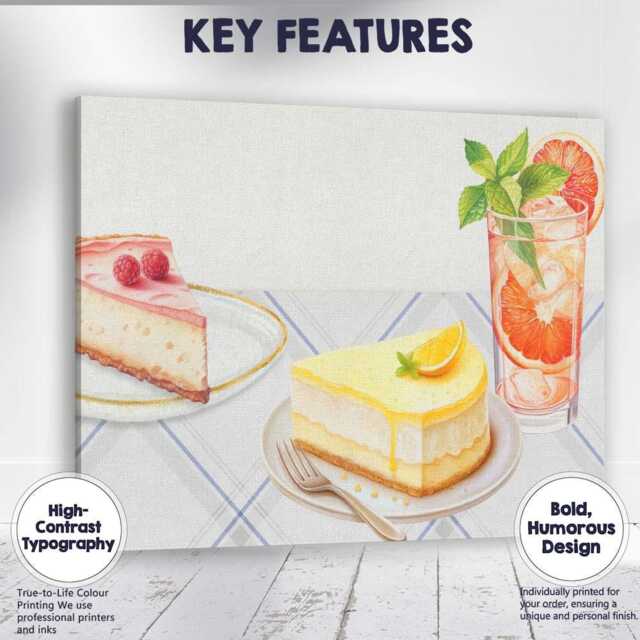 Watercolour Citrus Cheesecake Dessert & Grapefruit Cocktail Canvas Wall Art Print Decor Picture Ready To Hang - image 1