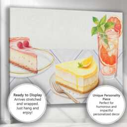 Watercolour Citrus Cheesecake Dessert & Grapefruit Cocktail Canvas Wall Art Print Decor Picture Ready To Hang - thumbnail 3