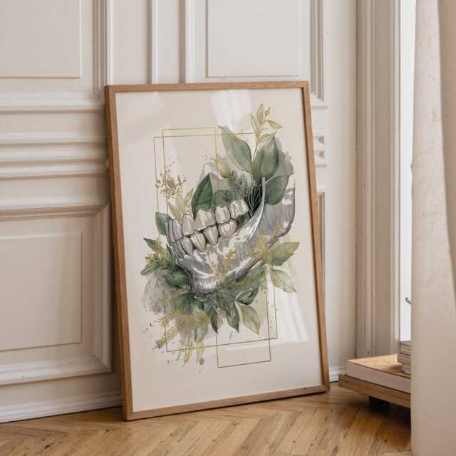 Dental Wall Art Print - Botanical Jaw Illustration Modern Dentist Office D??cor Anatomy Medical - image 1