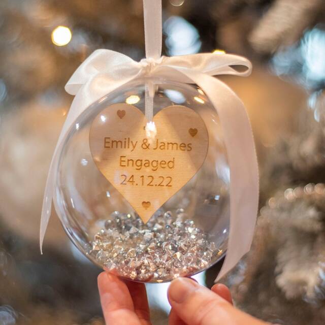 Personalised Wedding Engagement Heart Hanging Bauble Christmas Tree Decoration - image 1