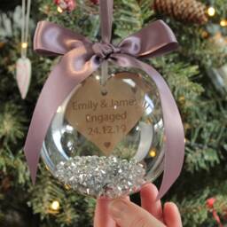 Personalised Wedding Engagement Heart Hanging Bauble Christmas Tree Decoration - thumbnail 2