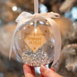 Personalised Wedding Engagement Heart Hanging Bauble Christmas Tree Decoration - thumbnail 1