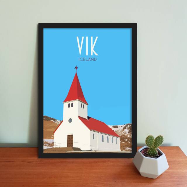 Vik Travel Poster - Retro Vintage Style Iceland Art Print, Artwork, Homeware, Travel Print - image 1