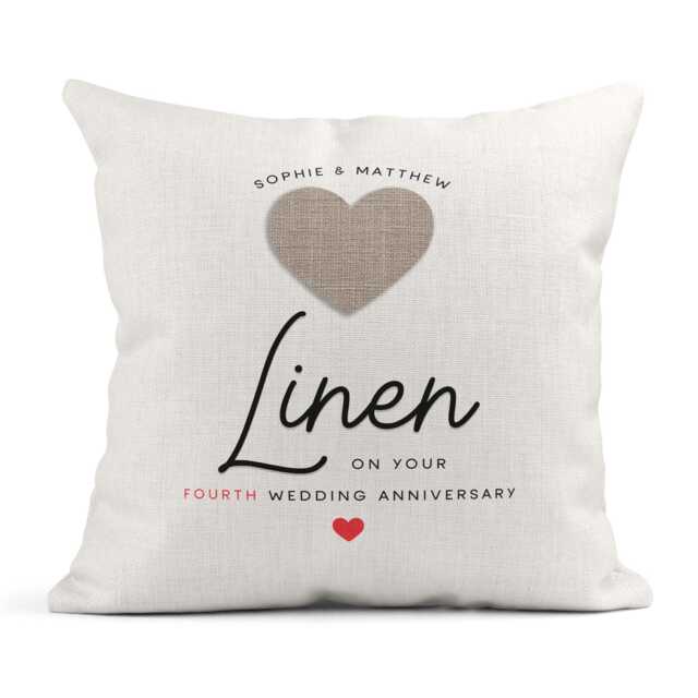 Personalised 4Th Anniversary Cushion, Linen Gift, Wedding Anniversary, Couple Gift - image 1