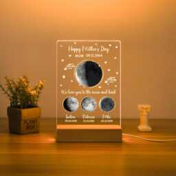 Personalized Moon Phase By Date Night Light, Nightlight With Name, Mothers Day Gift, Family Bedside Lamp, Gift For Mom, Nana - thumbnail 1