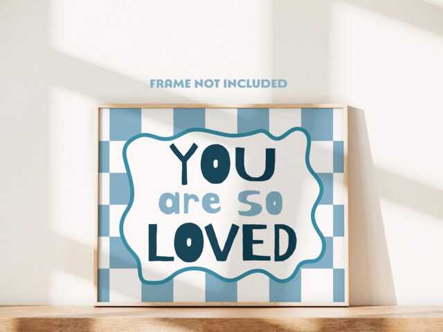 You Are So Loved, Nursery Decor, Checkerboard, Boys Bedroom Prints, Retro Style Print, Colourful Kids Cool Print - image 1