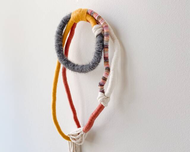 Macrame String Sculpture For Wall Decor, Rope Knot Art Ornament, Mural Yarn Wrap Hanging - image 1