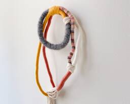 Macrame String Sculpture For Wall Decor, Rope Knot Art Ornament, Mural Yarn Wrap Hanging