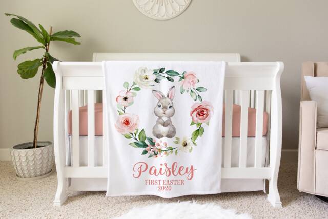 First Easter Gift, Personalized Baby Blanket, Bunny Shower Gift Birthday Animal - image 1
