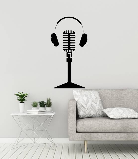 Microphone Headphones Vinyl Wall Decal Music Musical Decor Idea Karaoke Bar Stickers Mural - #3127Di - image 1